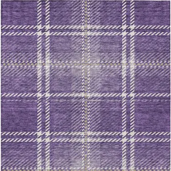 8' X 10' Purple Gold And Ivory Plaid Washable Indoor Outdoor Area Rug