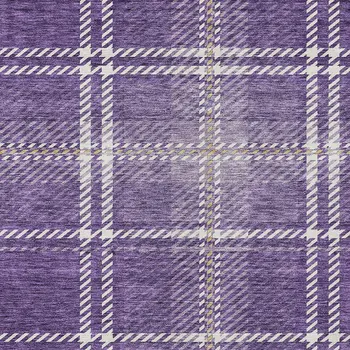 10' X 14' Purple Gold And Ivory Plaid Washable Indoor Outdoor Area Rug