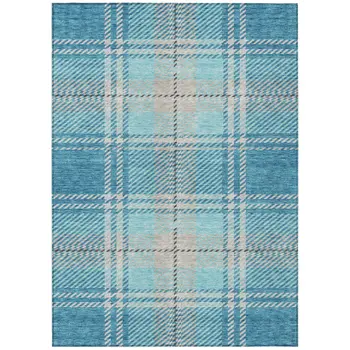 3' X 5' Teal Blue Gray And Brown Plaid Washable Indoor Outdoor Area Rug