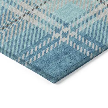 3' X 5' Teal Blue Gray And Brown Plaid Washable Indoor Outdoor Area Rug