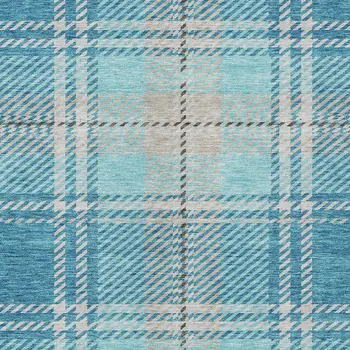 5' X 8' Teal Blue Gray And Brown Plaid Washable Indoor Outdoor Area Rug