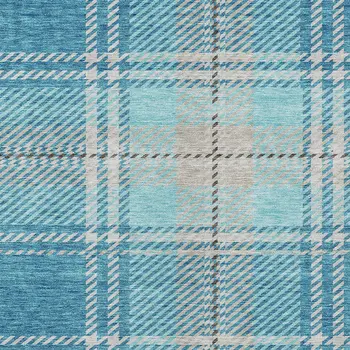 9' X 12' Teal Blue Gray And Brown Plaid Washable Indoor Outdoor Area Rug