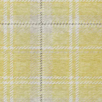 3' X 5' Yellow Black And Ivory Plaid Washable Indoor Outdoor Area Rug