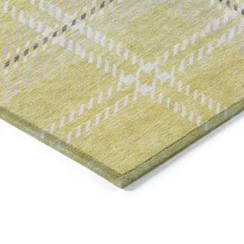 9' X 12' Yellow Black And Ivory Plaid Washable Indoor Outdoor Area Rug