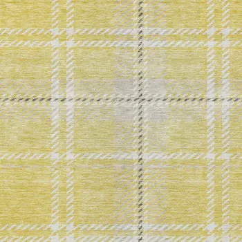 9' X 12' Yellow Black And Ivory Plaid Washable Indoor Outdoor Area Rug