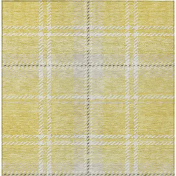9' X 12' Yellow Black And Ivory Plaid Washable Indoor Outdoor Area Rug