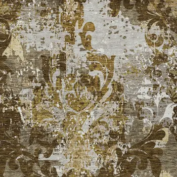 8' X 10' Brown Green And Ivory Damask Washable Indoor Outdoor Area Rug