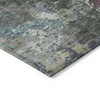 3' X 5' Fern Green And Purple Damask Washable Indoor Outdoor Area Rug