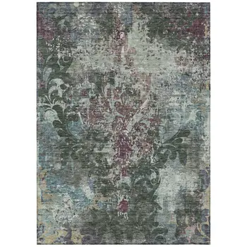 10' X 14' Fern Green And Purple Damask Washable Indoor Outdoor Area Rug