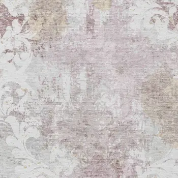 3' X 5' Ivory Light Purple And Gray Damask Washable Indoor Outdoor Area Rug