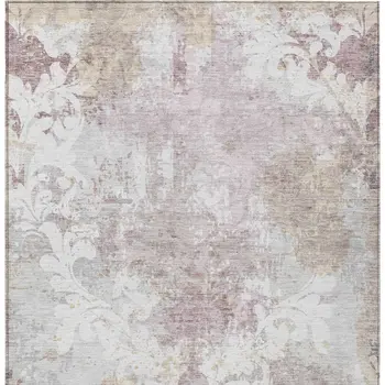 8' X 10' Ivory Light Purple And Gray Damask Washable Indoor Outdoor Area Rug