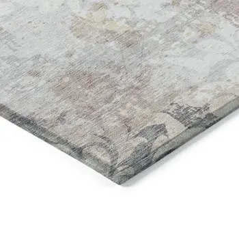 8' X 10' Ivory Light Purple And Gray Damask Washable Indoor Outdoor Area Rug