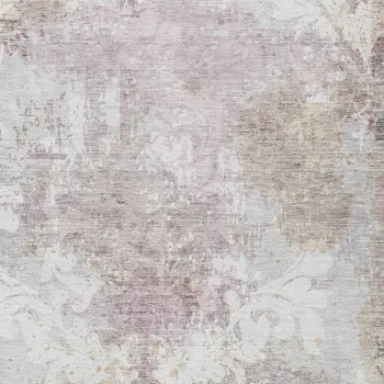 8' X 10' Ivory Light Purple And Gray Damask Washable Indoor Outdoor Area Rug