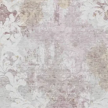 9' X 12' Ivory Light Purple And Gray Damask Washable Indoor Outdoor Area Rug