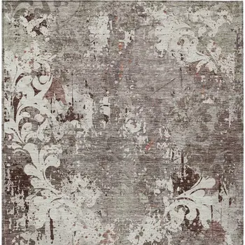 5' X 8' Taupe Ivory And Brown Damask Washable Indoor Outdoor Area Rug
