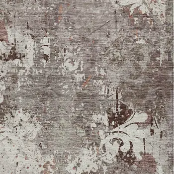 10' X 14' Taupe Ivory And Brown Damask Washable Indoor Outdoor Area Rug