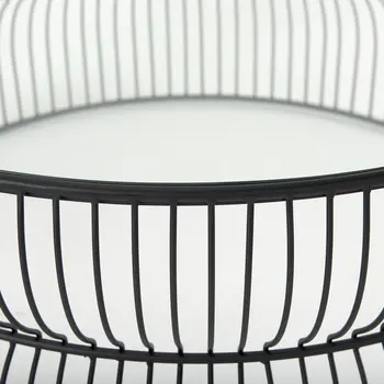 30" Black and Clear Glass and Iron Round Frame Coffee Table