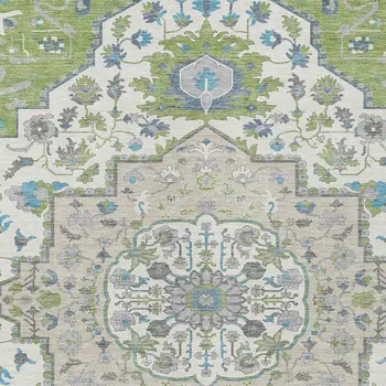 8' X 10' Artichoke Green Blue And Ivory Oriental Washable Indoor Outdoor Area Rug