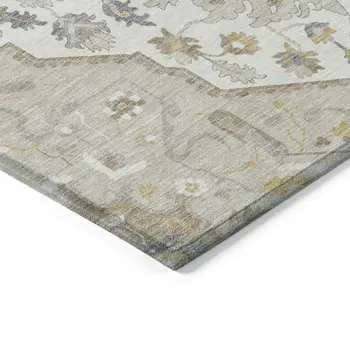 9' X 12' Beige Ivory And Gray Oriental Washable Indoor Outdoor Area Rug