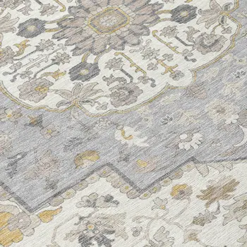 10' X 14' Beige Ivory And Gray Oriental Washable Indoor Outdoor Area Rug