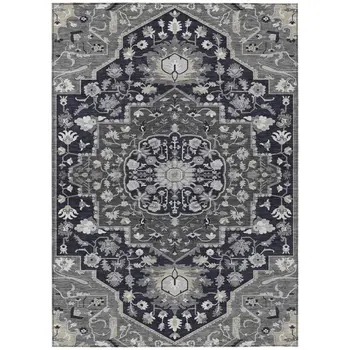 5' X 8' Black Gray And Beige Oriental Washable Indoor Outdoor Area Rug