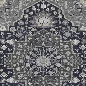 8' X 10' Black Gray And Beige Oriental Washable Indoor Outdoor Area Rug
