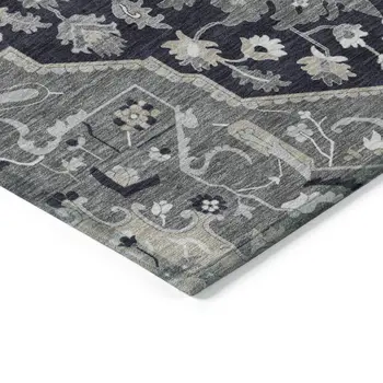 8' X 10' Black Gray And Beige Oriental Washable Indoor Outdoor Area Rug