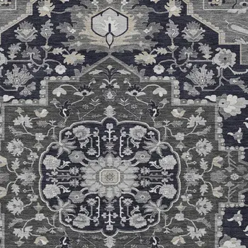 8' X 10' Black Gray And Beige Oriental Washable Indoor Outdoor Area Rug