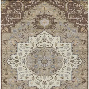 3' X 5' Chocolate Beige And Gray Oriental Washable Indoor Outdoor Area Rug