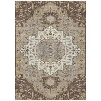 3' X 5' Chocolate Beige And Gray Oriental Washable Indoor Outdoor Area Rug