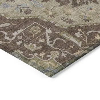 3' X 5' Chocolate Beige And Gray Oriental Washable Indoor Outdoor Area Rug