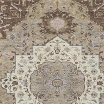 3' X 5' Chocolate Beige And Gray Oriental Washable Indoor Outdoor Area Rug