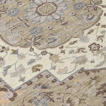 5' X 8' Chocolate Beige And Gray Oriental Washable Indoor Outdoor Area Rug
