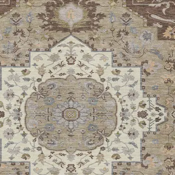8' X 10' Chocolate Beige And Gray Oriental Washable Indoor Outdoor Area Rug