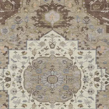 9' X 12' Chocolate Beige And Gray Oriental Washable Indoor Outdoor Area Rug