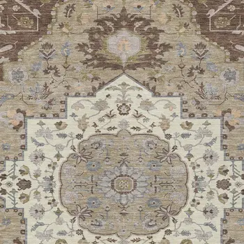 10' X 14' Chocolate Beige And Gray Oriental Washable Indoor Outdoor Area Rug