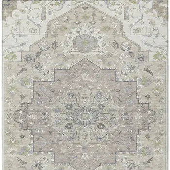 3' X 5' Ivory Beige And Gray Oriental Washable Indoor Outdoor Area Rug