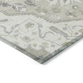 3' X 5' Ivory Beige And Gray Oriental Washable Indoor Outdoor Area Rug