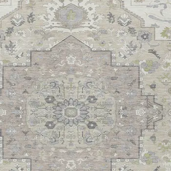 3' X 5' Ivory Beige And Gray Oriental Washable Indoor Outdoor Area Rug