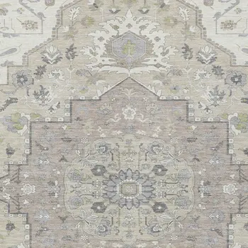 5' X 8' Ivory Beige And Gray Oriental Washable Indoor Outdoor Area Rug