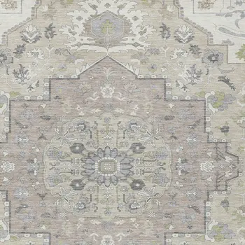 8' X 10' Ivory Beige And Gray Oriental Washable Indoor Outdoor Area Rug