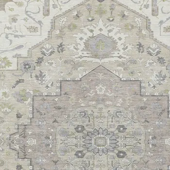 9' X 12' Ivory Beige And Gray Oriental Washable Indoor Outdoor Area Rug