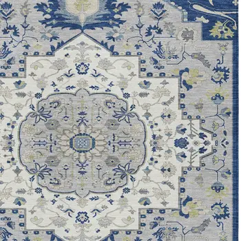5' X 8' Navy Blue Ivory And Gray Oriental Washable Indoor Outdoor Area Rug