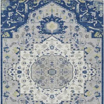 8' X 10' Navy Blue Ivory And Gray Oriental Washable Indoor Outdoor Area Rug