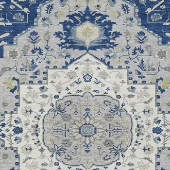 8' X 10' Navy Blue Ivory And Gray Oriental Washable Indoor Outdoor Area Rug