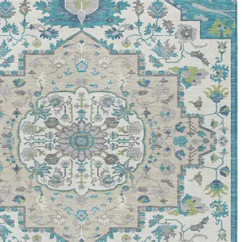 3' X 5' Teal Blue Green And Ivory Oriental Washable Indoor Outdoor Area Rug