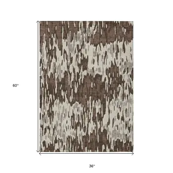 3' X 5' Brown Beige And Gray Striped Washable Indoor Outdoor Area Rug