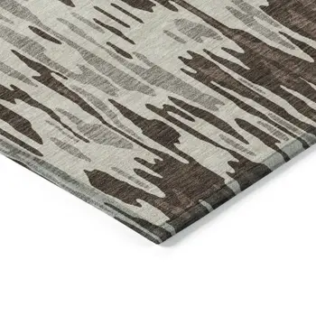 3' X 5' Brown Beige And Gray Striped Washable Indoor Outdoor Area Rug