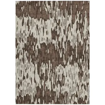 3' X 5' Brown Beige And Gray Striped Washable Indoor Outdoor Area Rug