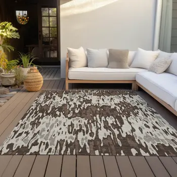5' X 8' Brown Beige And Gray Striped Washable Indoor Outdoor Area Rug